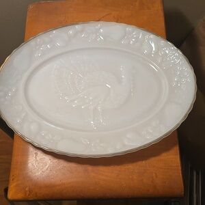 Anchor Hocking White Glass Turkey Platter 15 inches